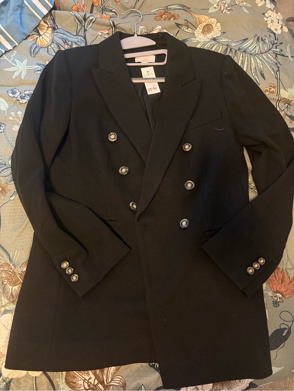 LOFT Black Double-Breasted Peacoat with Decorative Buttons